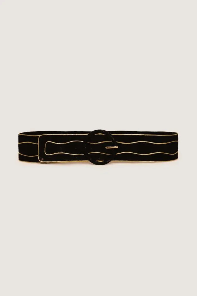 Rixo Belts Women Catalina Suede Belt Black And Gold
