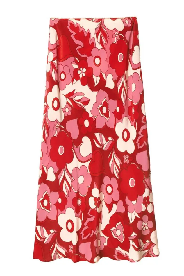 Rixo Coords Women Ardith Silk Midi Skirt Sweetheart Floral Pink