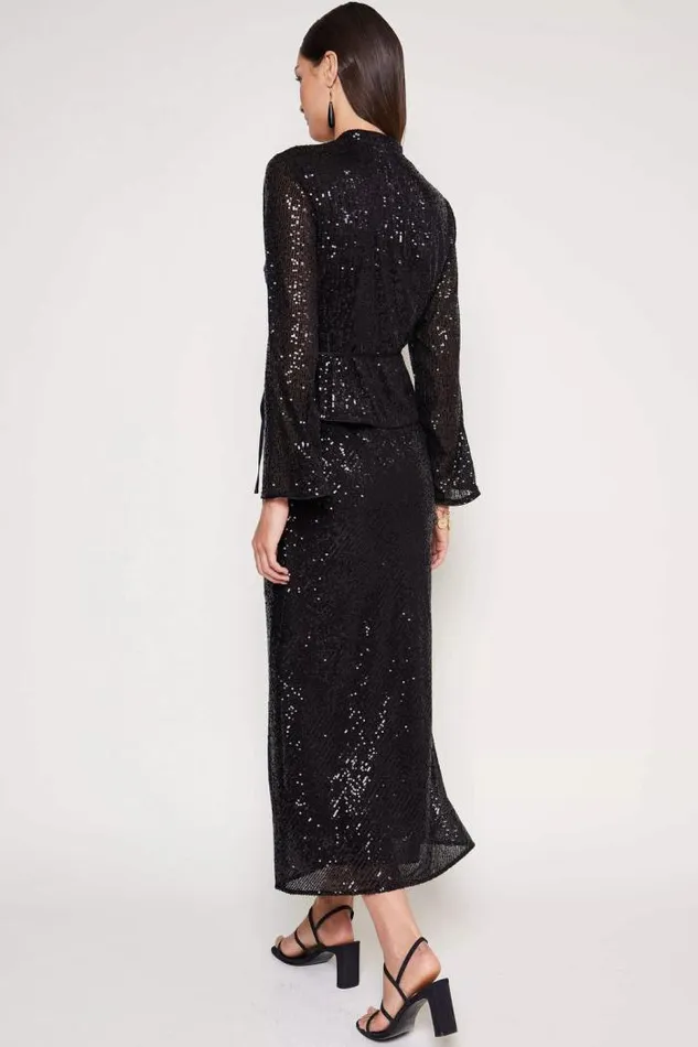 Rixo Coords Women Blossom Wrap Top Black Sequin