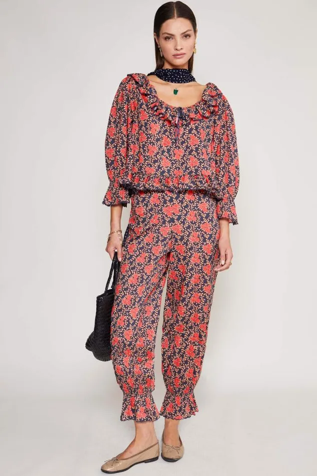 Rixo Coords Women Bobbie Cotton Pyjamas Rennie Rose Blue