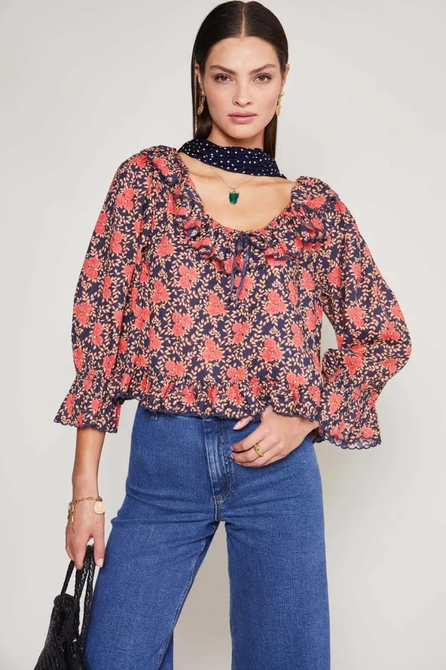 Rixo Coords Women Bobbie Cotton Pyjamas Rennie Rose Blue