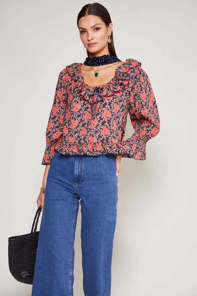 Rixo Coords Women Bobbie Cotton Pyjamas Rennie Rose Blue