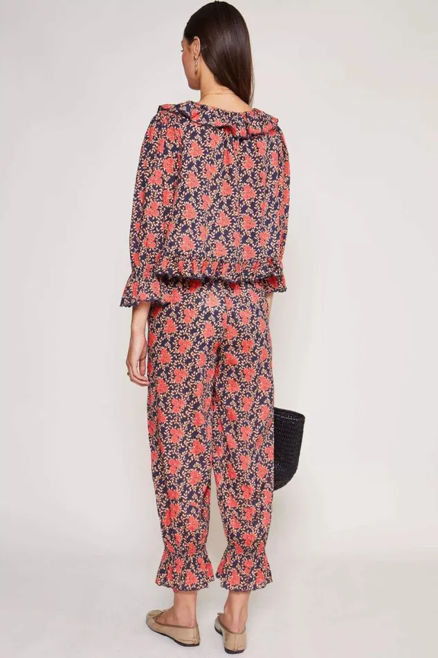 Rixo Coords Women Bobbie Cotton Pyjamas Rennie Rose Blue