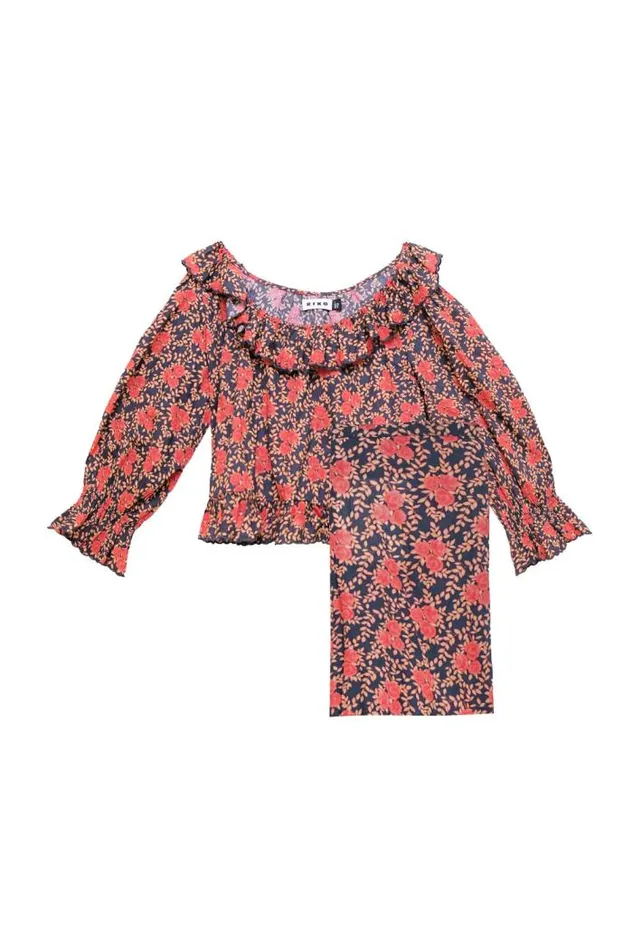 Rixo Coords Women Bobbie Cotton Pyjamas Rennie Rose Blue