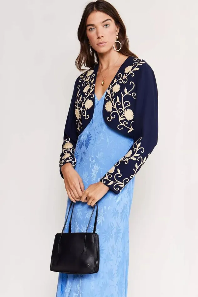 Rixo Coats And Jackets Women Larke Embroidered Jacket Entwined Embroidery Navy