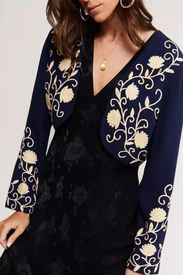 Rixo Coats And Jackets Women Larke Embroidered Jacket Entwined Embroidery Navy