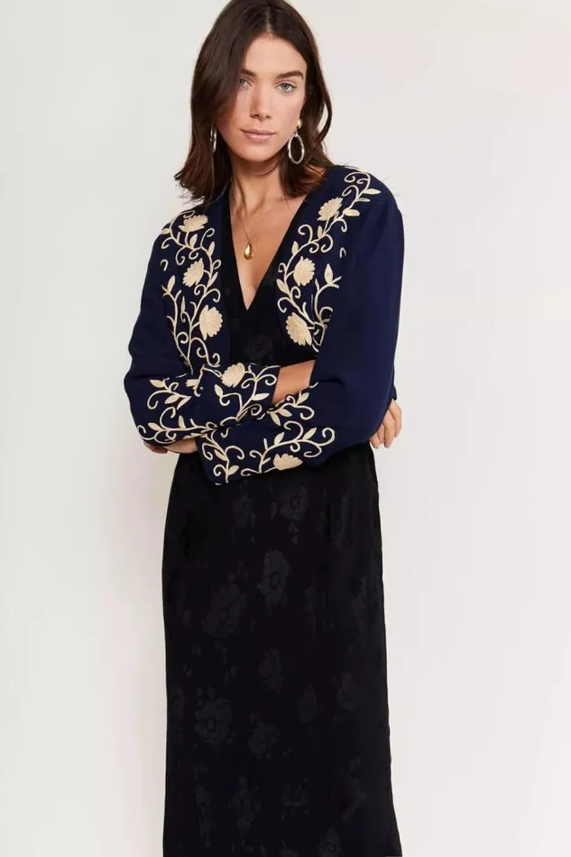 Rixo Coats And Jackets Women Larke Embroidered Jacket Entwined Embroidery Navy