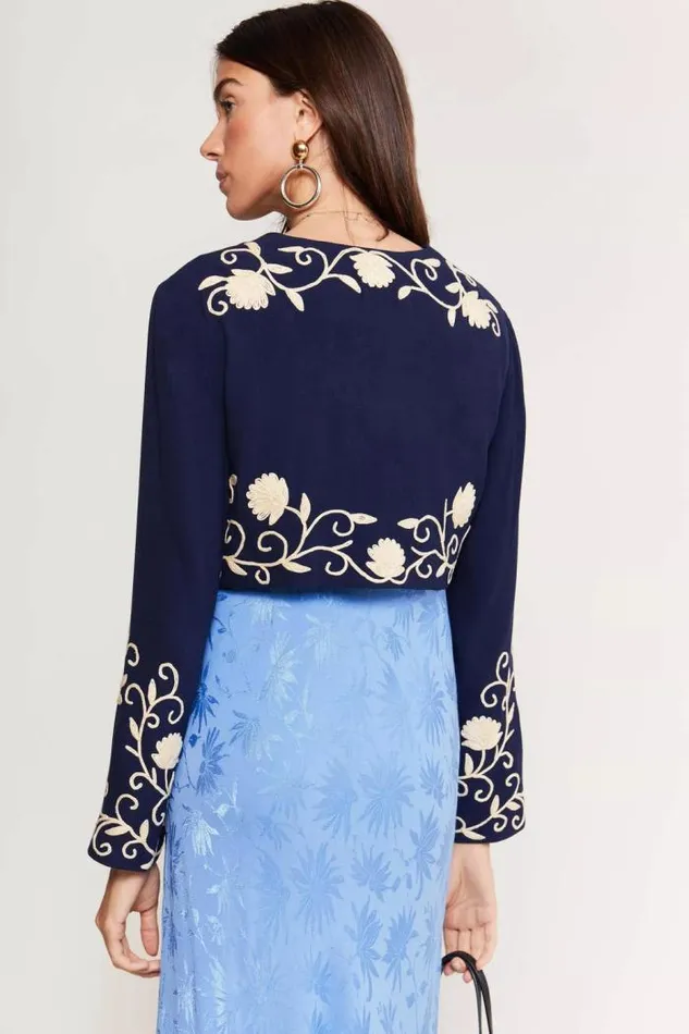 Rixo Coats And Jackets Women Larke Embroidered Jacket Entwined Embroidery Navy