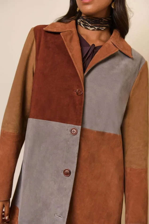 Rixo Coats And Jackets Women Lindsey Suede Coat Patchwork Autumn
