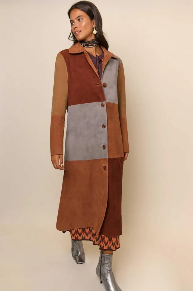 Rixo Coats And Jackets Women Lindsey Suede Coat Patchwork Autumn