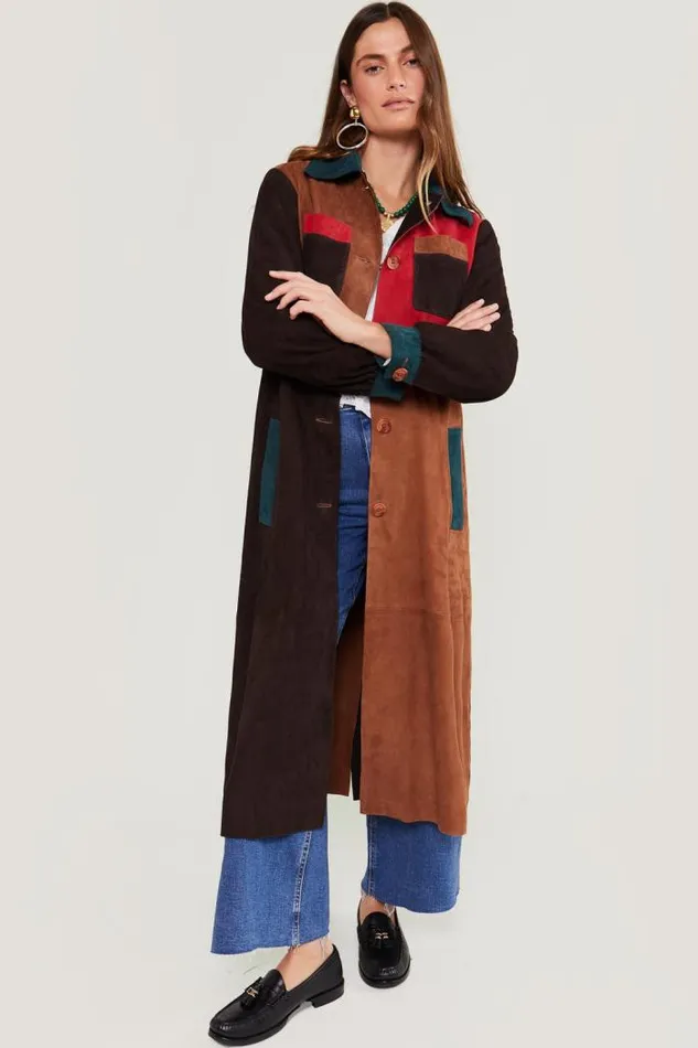 Rixo Coats And Jackets Women Milly Suede Coat Patchwork Red Green Brown