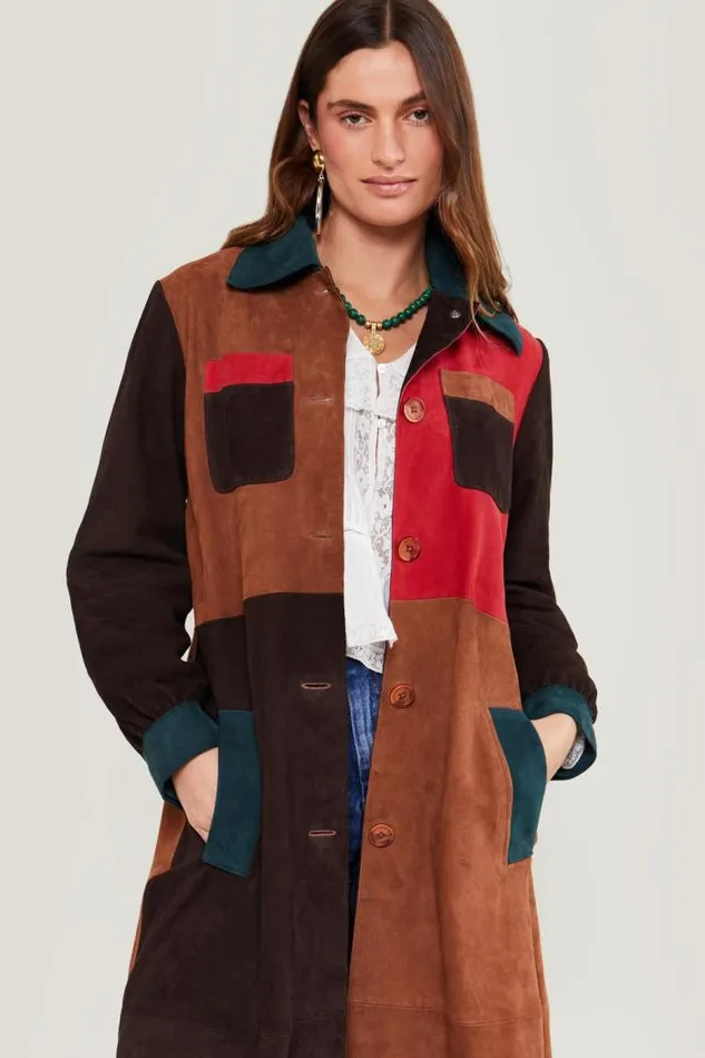 Rixo Coats And Jackets Women Milly Suede Coat Patchwork Red Green Brown