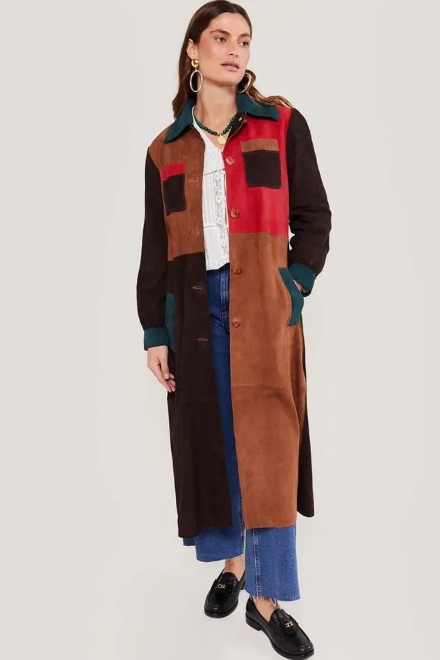 Rixo Coats And Jackets Women Milly Suede Coat Patchwork Red Green Brown