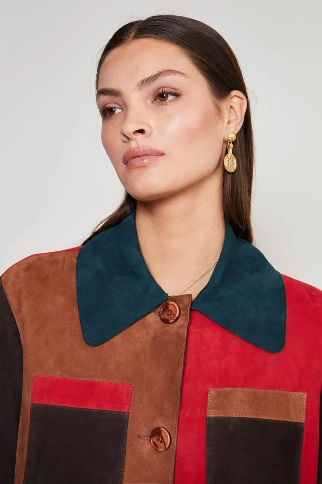 Rixo Coats And Jackets Women Milly Suede Coat Patchwork Red Green Brown