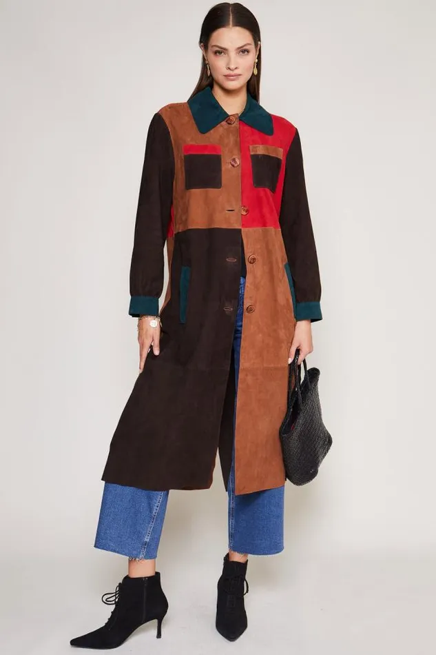 Rixo Coats And Jackets Women Milly Suede Coat Patchwork Red Green Brown