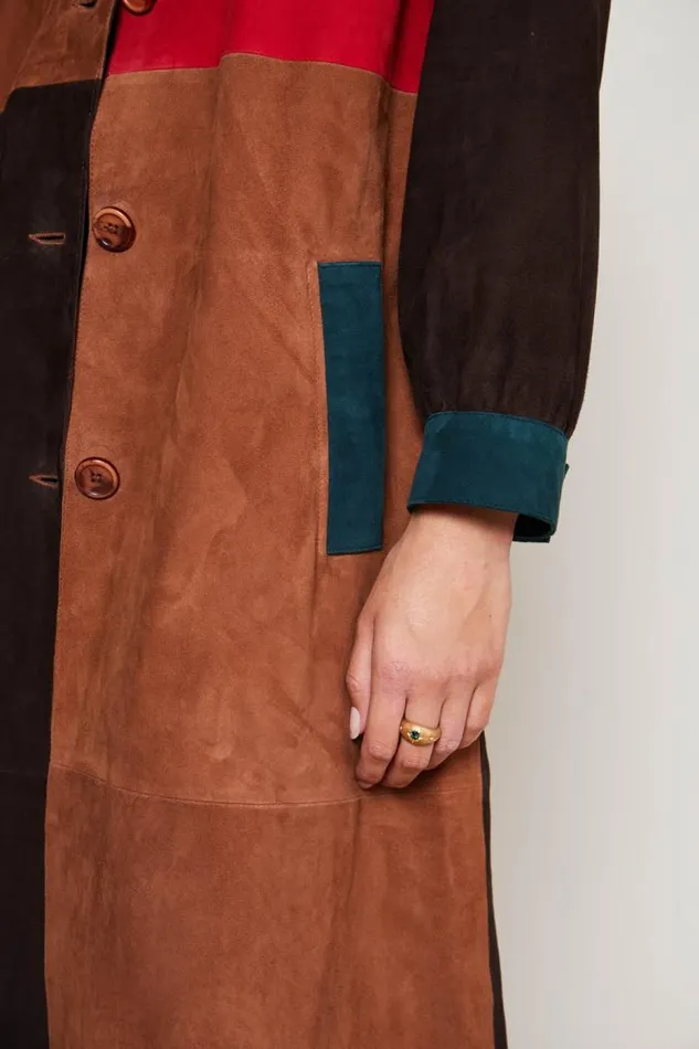 Rixo Coats And Jackets Women Milly Suede Coat Patchwork Red Green Brown