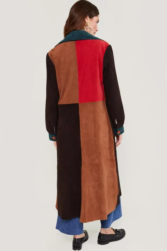 Rixo Coats And Jackets Women Milly Suede Coat Patchwork Red Green Brown