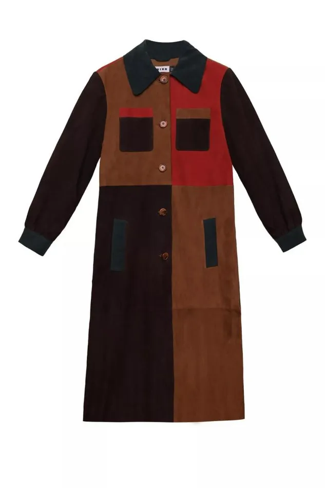 Rixo Coats And Jackets Women Milly Suede Coat Patchwork Red Green Brown