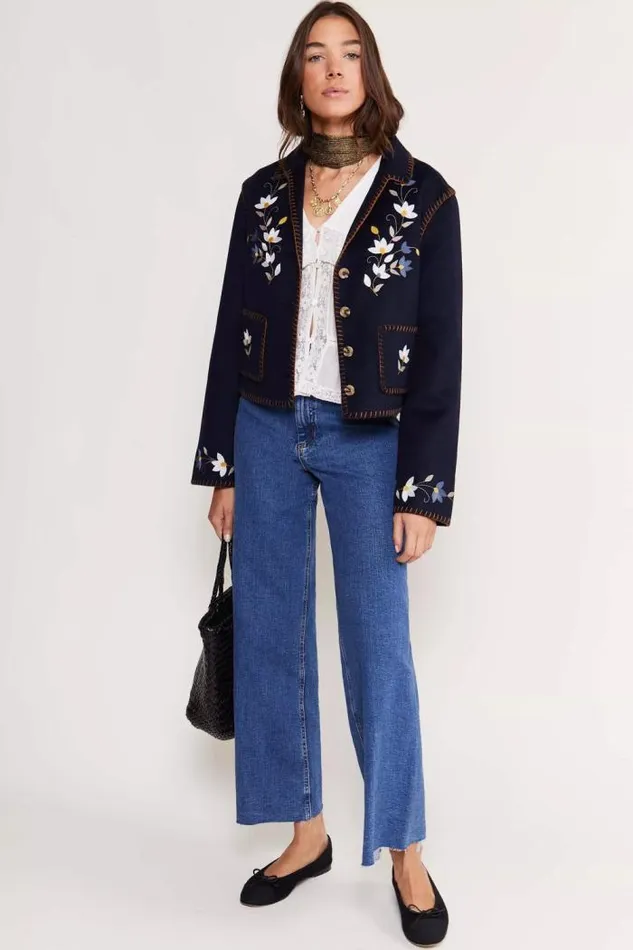 Rixo Coats And Jackets Women Sunday Embroidered Jacket Petal Embroidery Navy