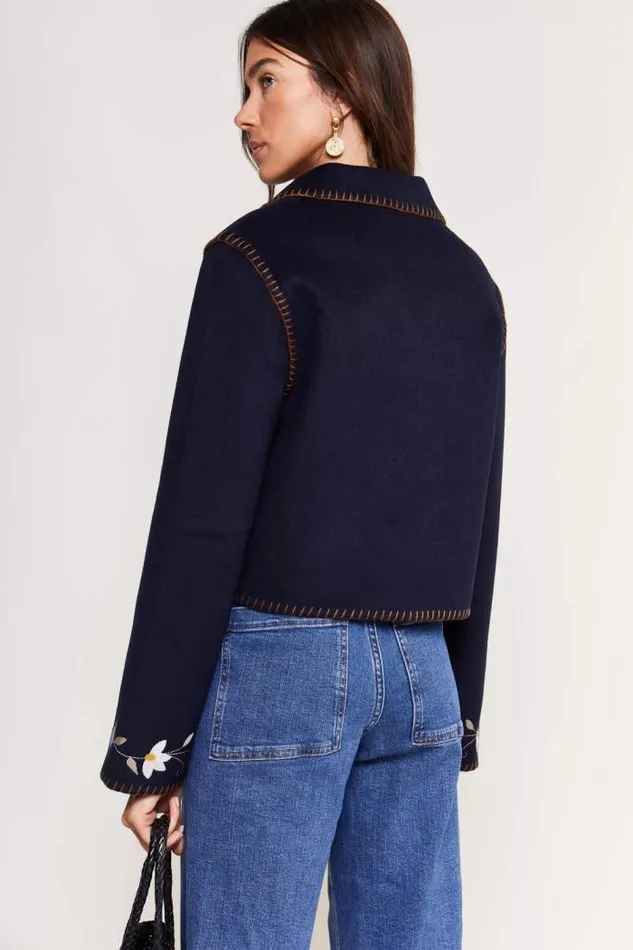 Rixo Coats And Jackets Women Sunday Embroidered Jacket Petal Embroidery Navy