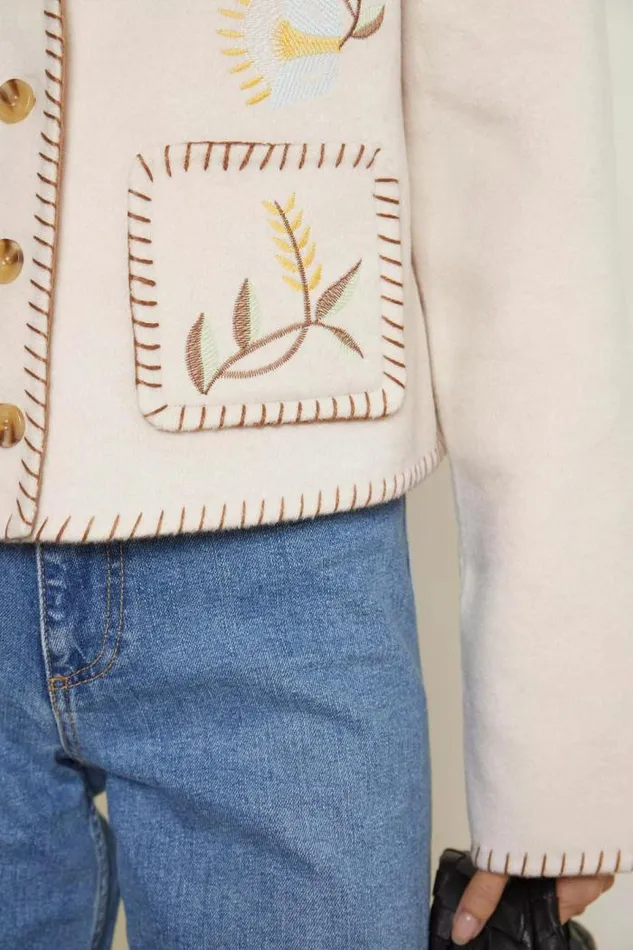 Rixo Coats And Jackets Women Sunday Embroidered Jacket Tulip Vine Embroidery Cream