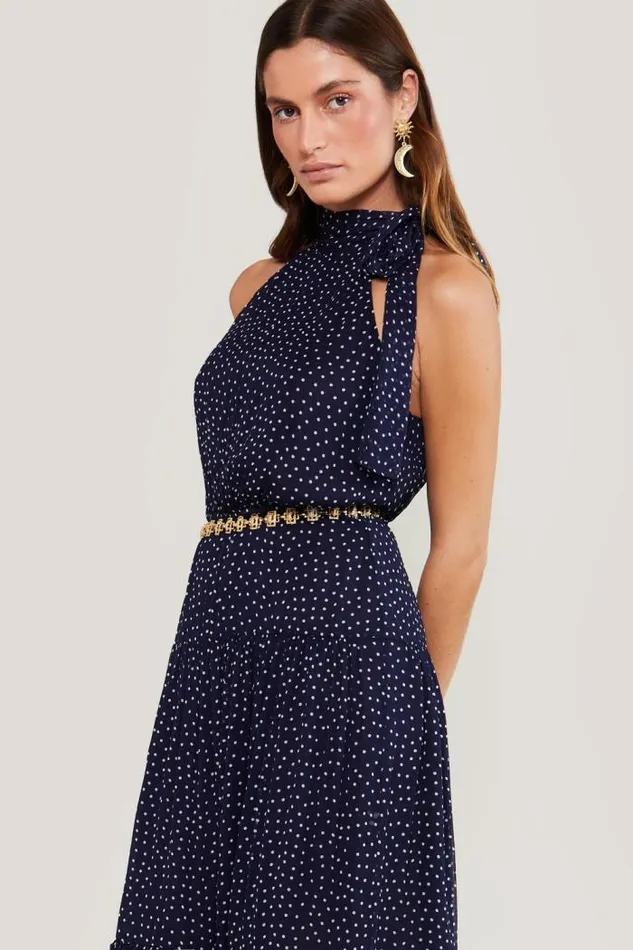 Rixo Dresses Women Abi PolkaDot Midi Dress Mini Navy Polka Dot