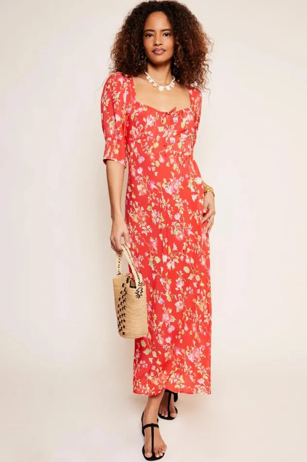 Rixo Dresses Women Alida Midi Dress Waterblossom Red
