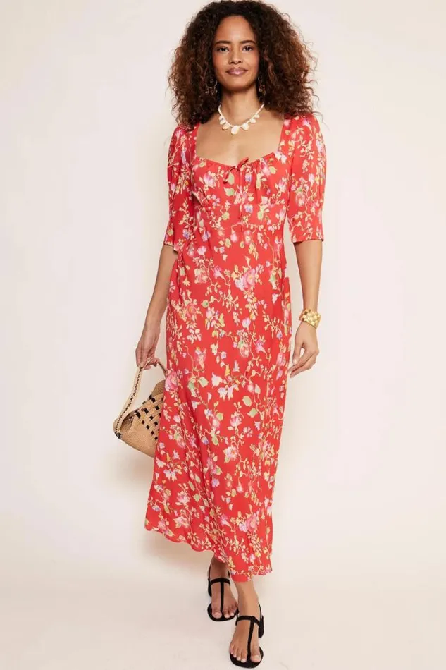 Rixo Dresses Women Alida Midi Dress Waterblossom Red