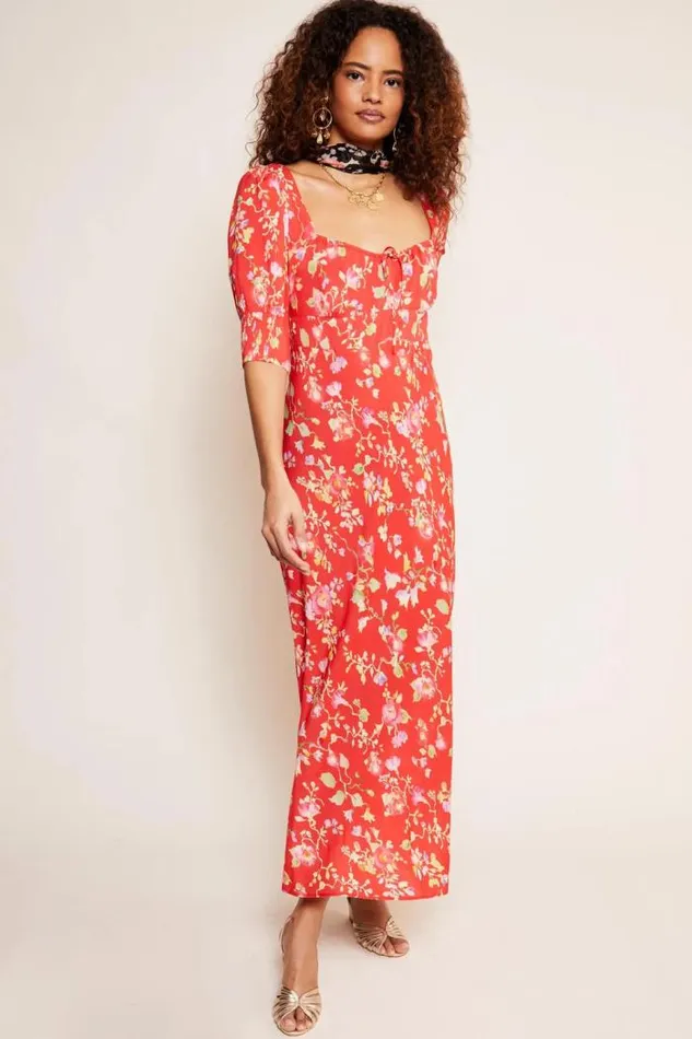 Rixo Dresses Women Alida Midi Dress Waterblossom Red
