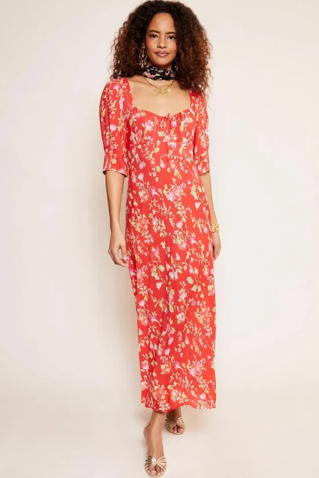 Rixo Dresses Women Alida Midi Dress Waterblossom Red