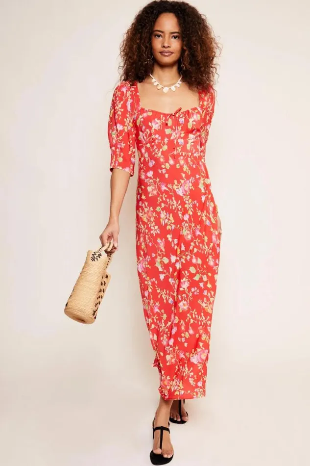 Rixo Dresses Women Alida Midi Dress Waterblossom Red