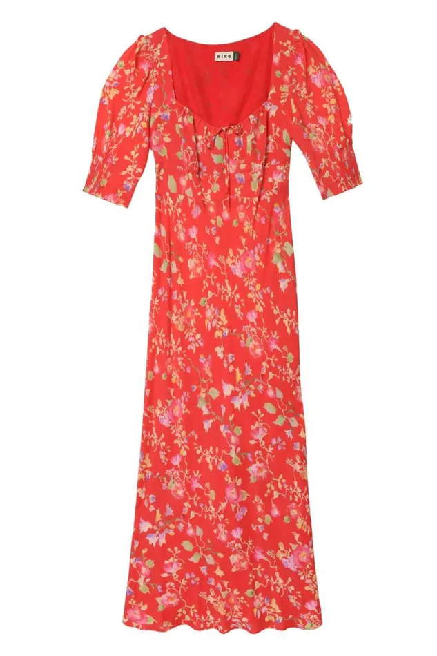 Rixo Dresses Women Alida Midi Dress Waterblossom Red