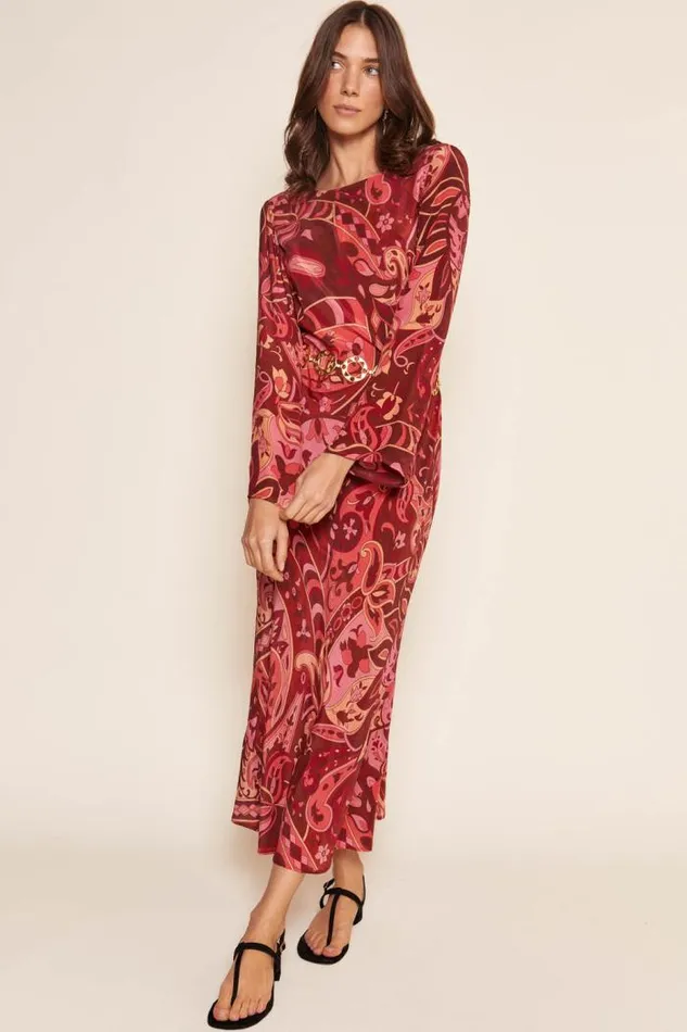 Rixo Dresses Women Alondra Silk Midi Dress Grace Paisley Berry
