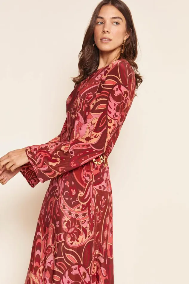 Rixo Dresses Women Alondra Silk Midi Dress Grace Paisley Berry