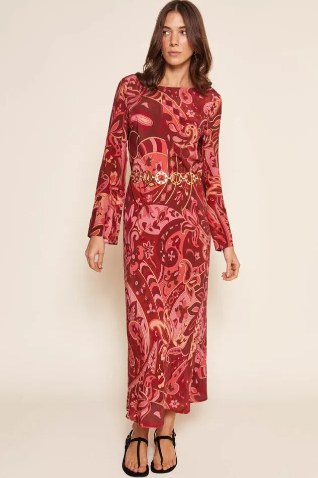 Rixo Dresses Women Alondra Silk Midi Dress Grace Paisley Berry