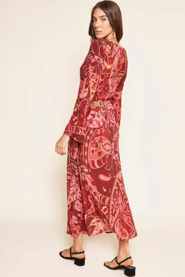 Rixo Dresses Women Alondra Silk Midi Dress Grace Paisley Berry