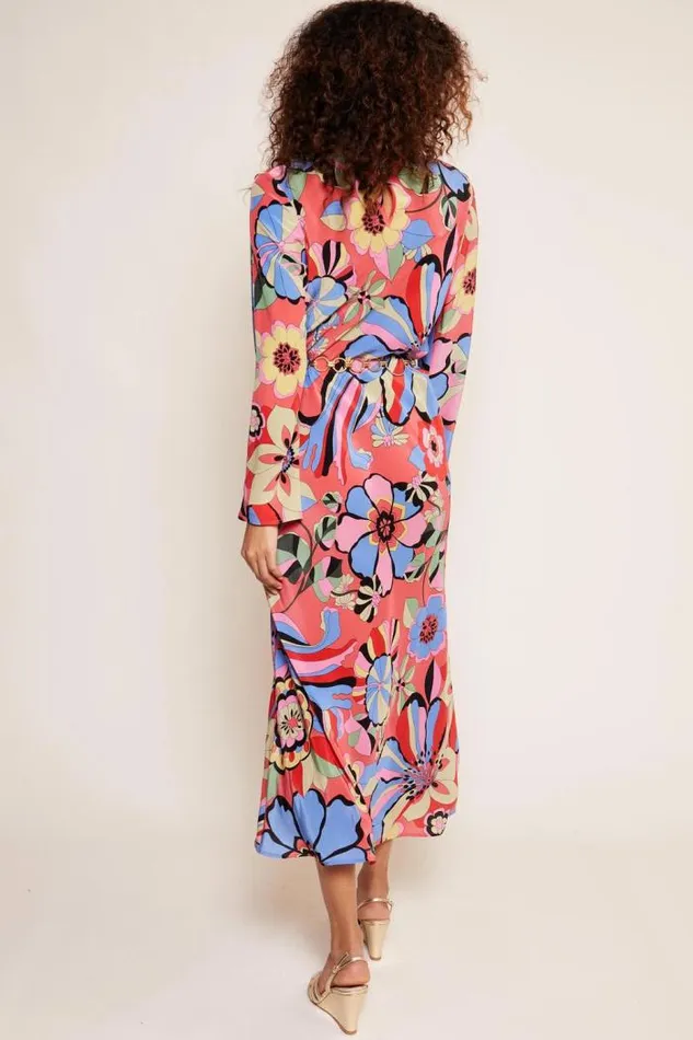Rixo Dresses Women Alondra Silk Midi Dress Miami Floral Tangerine