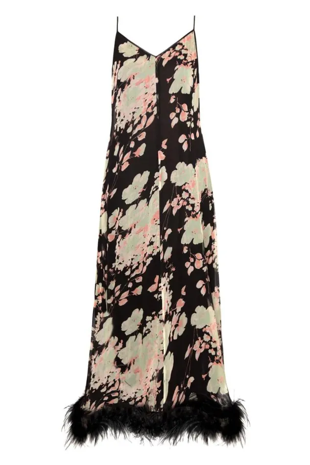 Rixo Dresses Women Amaryllis Feathered Gown Black Watercolour Blossom