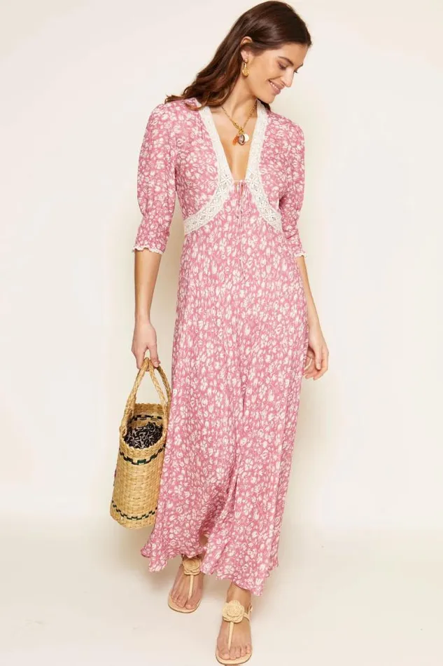 Rixo Dresses Women Amina Midi Dress Amelie Floral Pink