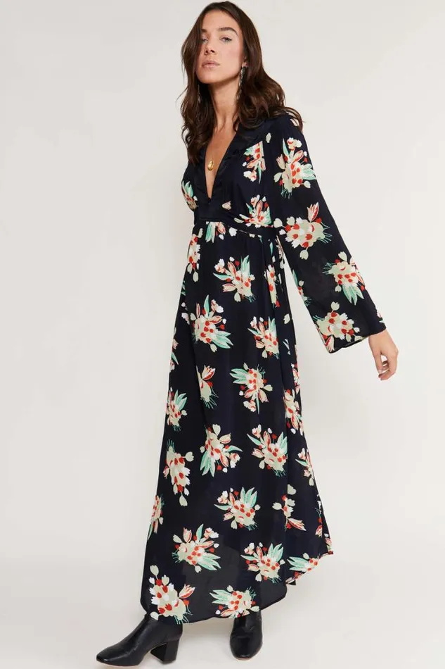 Rixo Dresses Women Anela Midi Dress Tulip Cloud Black
