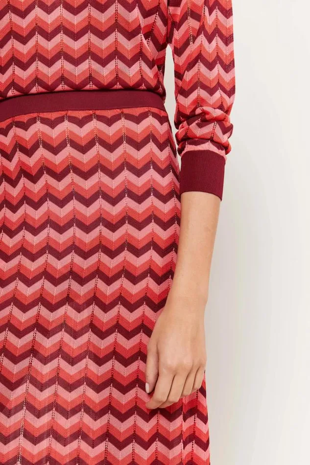 Rixo Dresses Women Annie Knitted Midi Dress Chevron Stripe Red