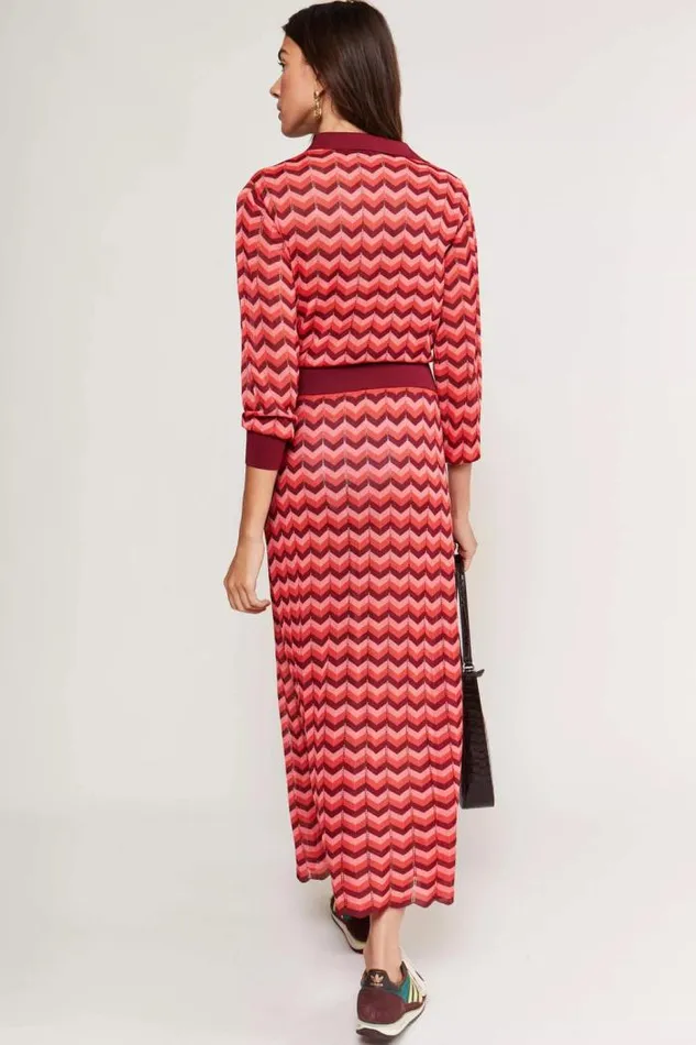Rixo Dresses Women Annie Knitted Midi Dress Chevron Stripe Red
