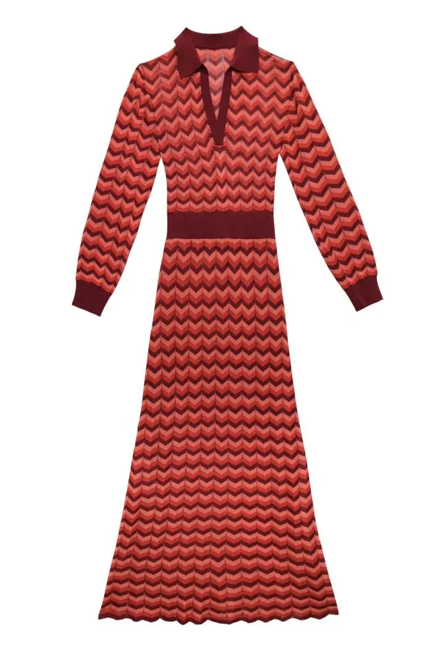 Rixo Dresses Women Annie Knitted Midi Dress Chevron Stripe Red