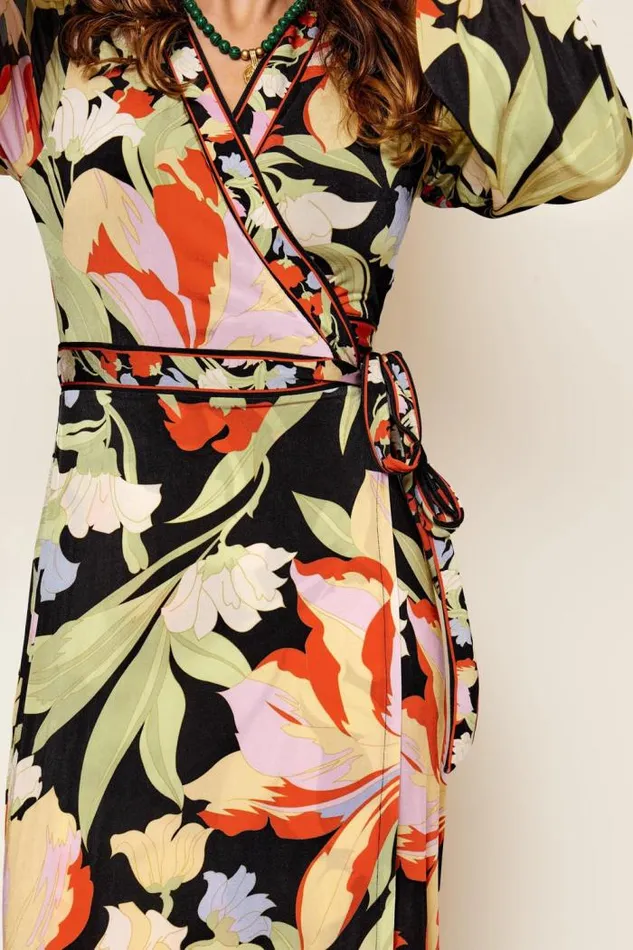 Rixo Dresses Women Annora Wrap Dress Cece Floral Black