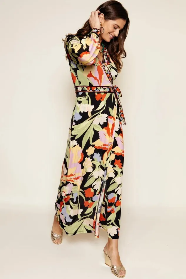 Rixo Dresses Women Annora Wrap Dress Cece Floral Black