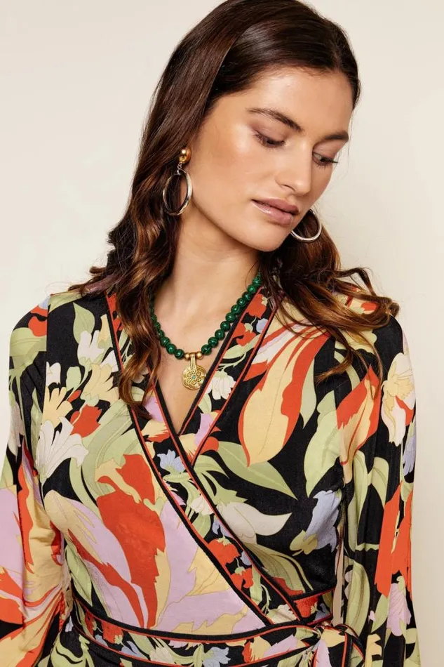 Rixo Dresses Women Annora Wrap Dress Cece Floral Black