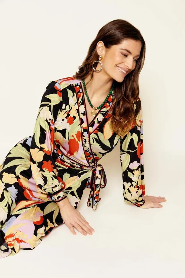Rixo Dresses Women Annora Wrap Dress Cece Floral Black