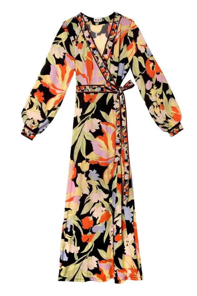 Rixo Dresses Women Annora Wrap Dress Cece Floral Black