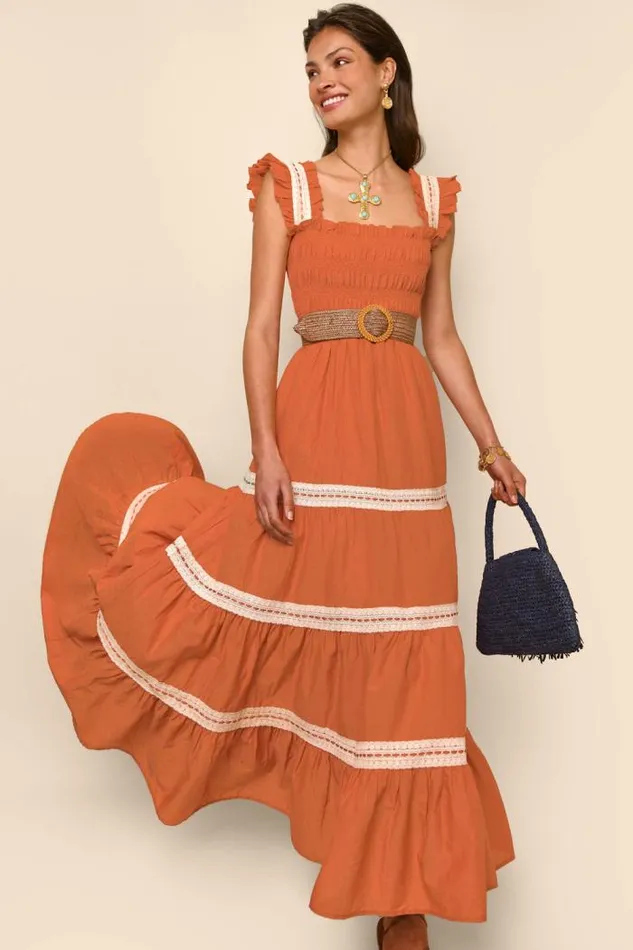 Rixo Dresses Women Aubrie Cotton Nightdress Rust