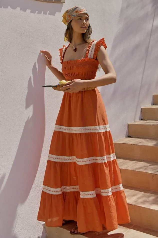 Rixo Dresses Women Aubrie Cotton Nightdress Rust